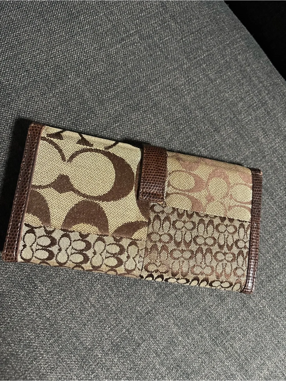 Coach Brown Signature Canvas Wallet with Buckle Detail